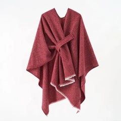 Fashion Imitation Cashmere Women Geometric Vintage Poncho Split Scarf Winter Warm Shawl Wrap Female Knitted Cloak Thick Blanket
